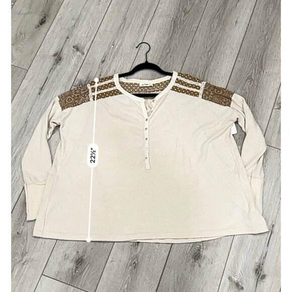 In Loom Medium Cream Henley Top Lace Boho Western Long Sleeve Shirt - Picture 5 of 5